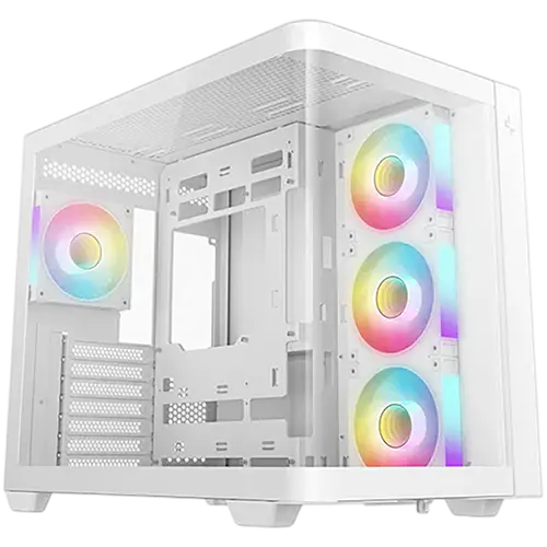 DeepCool CG530U 4F WH, Mid Tower, Mini-ITX/Micro-ATX/ATX, Rear Connector support, 2xUSB3.0, 1xType-C Gen 2, 1xAudio, 3x120mm ARGB Reverse Fan, 1x120mm ARGB Fan, Tempered Curved Glass, Mesh Panel, White, 2Y, R-CG530U-WHAGA4-G