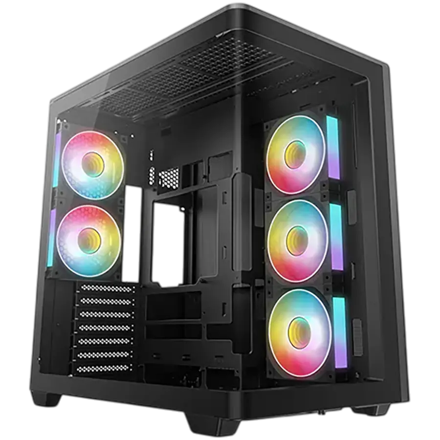 DeepCool CG590U 5F, Mid Tower, Mini-ITX/Micro-ATX/ATX, Rear Connector support, 2xUSB3.0, 1xType-C Gen 2, 1xAudio, 3x120mm ARGB Reverse Fan, 2x120mm ARGB Fans, Tempered Curved Glass, Mesh Panel, Black, 2Y, R-CG590U-BKAGA5-G