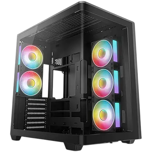 DeepCool CG590U 5F, Mid Tower, Mini-ITX/Micro-ATX/ATX, Rear Connector support, 2xUSB3.0, 1xType-C Gen 2, 1xAudio, 3x120mm ARGB Reverse Fan, 2x120mm ARGB Fans, Tempered Curved Glass, Mesh Panel, Black, 2Y, R-CG590U-BKAGA5-G