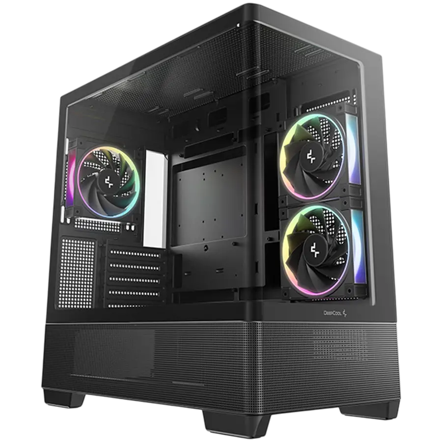 DeepCool CG380U-3F, Mid Tower, Mini-ITX/Micro-ATX(Rear Connector), 2xUSB3.0, 1xUSB Type-C, 1xAudio, 3x120mm Pre-Installed ARGB Fans, Tempered Curved Glass, Mesh Panel, Black, 2Y, R-CG380U-BKAGM3-G