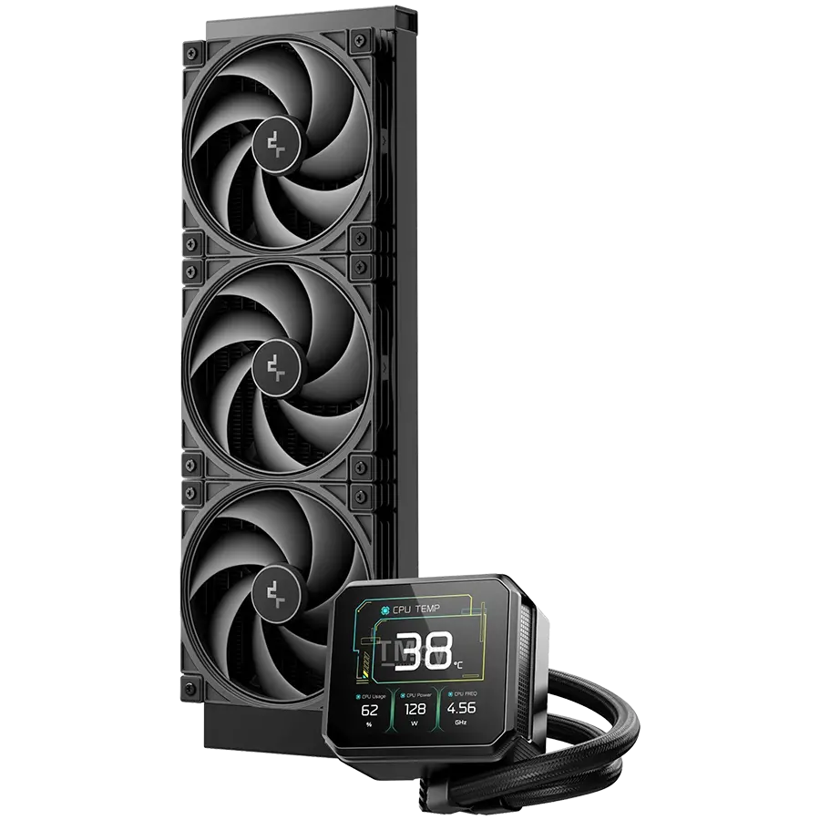 DeepCool SPARTACUS 360, 360mm CPU Liquid Cooler, 3x120mm PWM Fans, 3.4'' IPS LCD Screen, Black, LGA1851/1700, AMD AM5/AM4, 5Y, R-SPT360-BKDSMP-G-1 - image 1