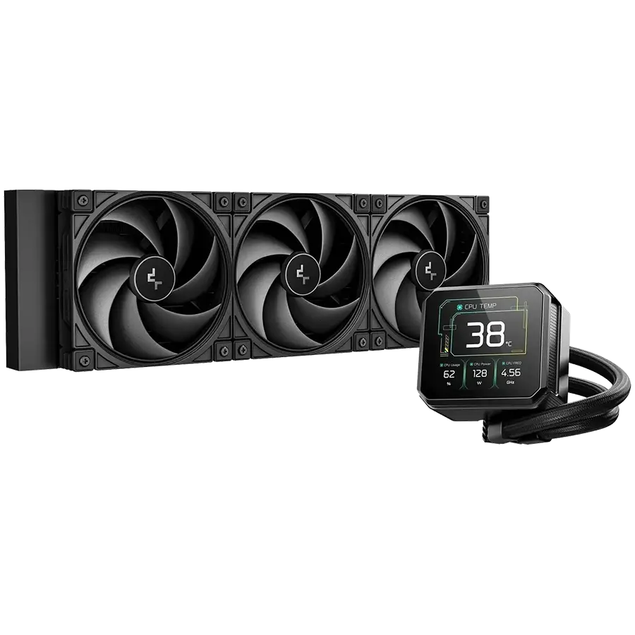 DeepCool SPARTACUS 420, 420mm CPU Liquid Cooler, 3x140mm PWM Fans, 3.4'' IPS LCD Screen, Black, LGA1851/1700, AMD AM5/AM4, 5Y, R-SPT420-BKDSMP-G-1