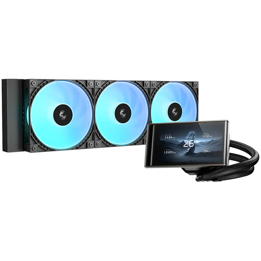 DeepCool LT360 VISION ARGB, 360mm CPU Liquid Cooler, 3x120mm PWM ARGB Fans, 4.5" IPS LCD screen, Black, LGA1851/1700/1200/1151/1150/1155, AMD AM5/AM4, 3Y, R-LT360VISIONBKAMMC-G-1