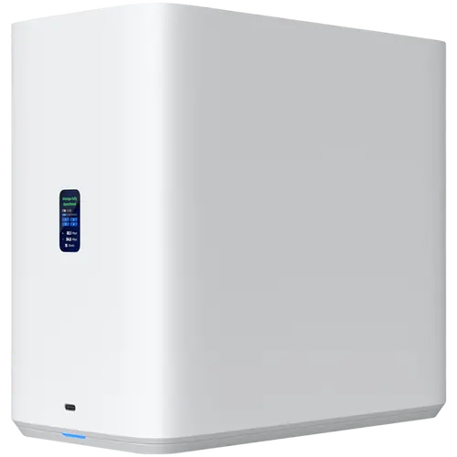 Ubiquiti UniFi UNAS-4-W-EU Network Attached Storage with (4) 2.5/3.5" HDD bays, (2) M.2 NVMe SSD cache slots, 2.5 GbE networking, USB-C connectivity, and an included PoE+++ adapter, all in a compact footprint