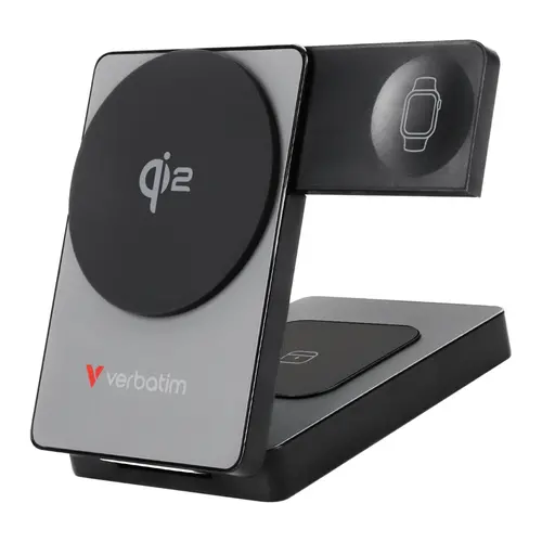 Външна батерия, Verbatim Foldable 3-in-1 Qi2 Magnetic Wireless Power Bank 5000 mAh Grey
