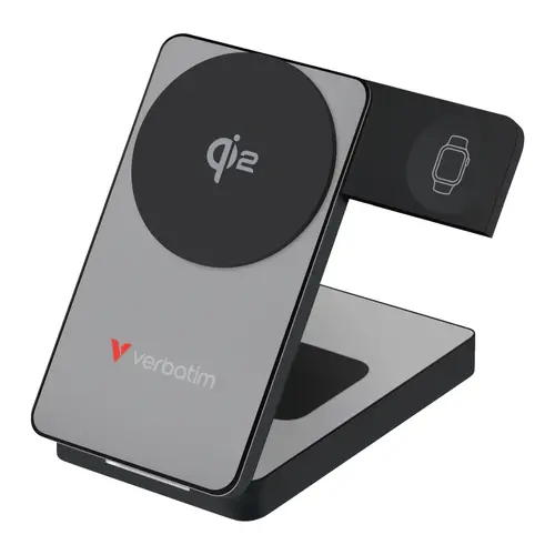 Baterie externă, Verbatim Foldable 3-in-1 Qi2 Magnetic Wireless Power Bank 10000 mAh Gri - 1