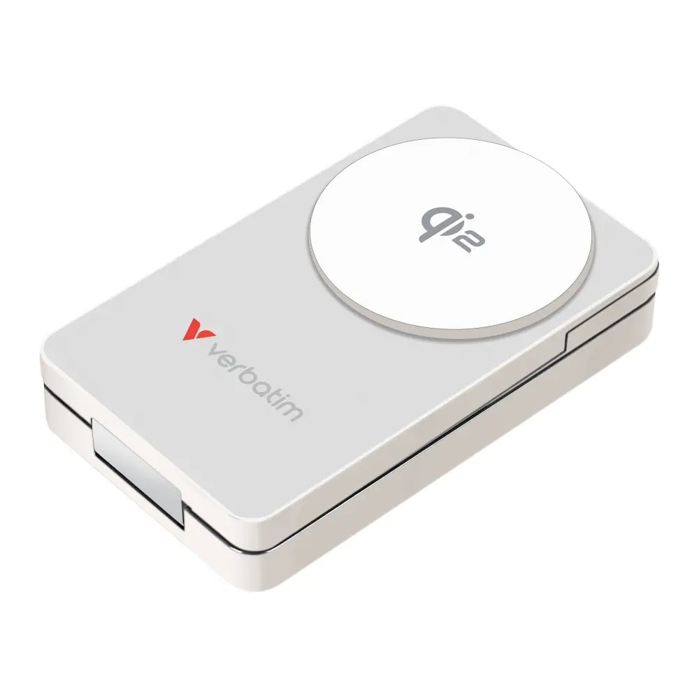 Външна батерия, Verbatim Foldable 3-in-1 Qi2 Magnetic Wireless Power Bank 10000 mAh White - image 1