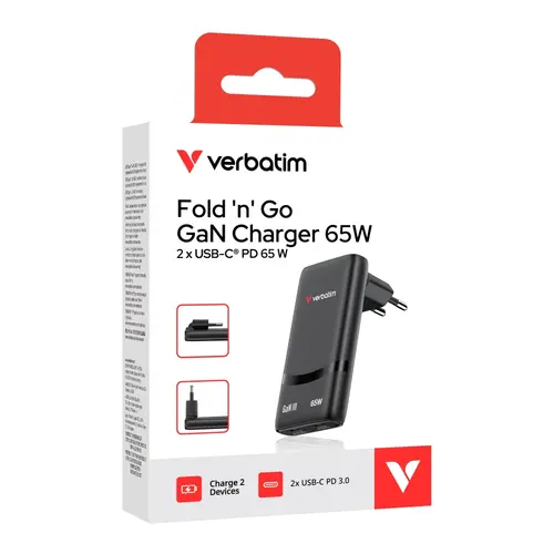 Зарядно устройство, Verbatim Fold 'n' Go GaN Charger 65W EU plug Black - image 11