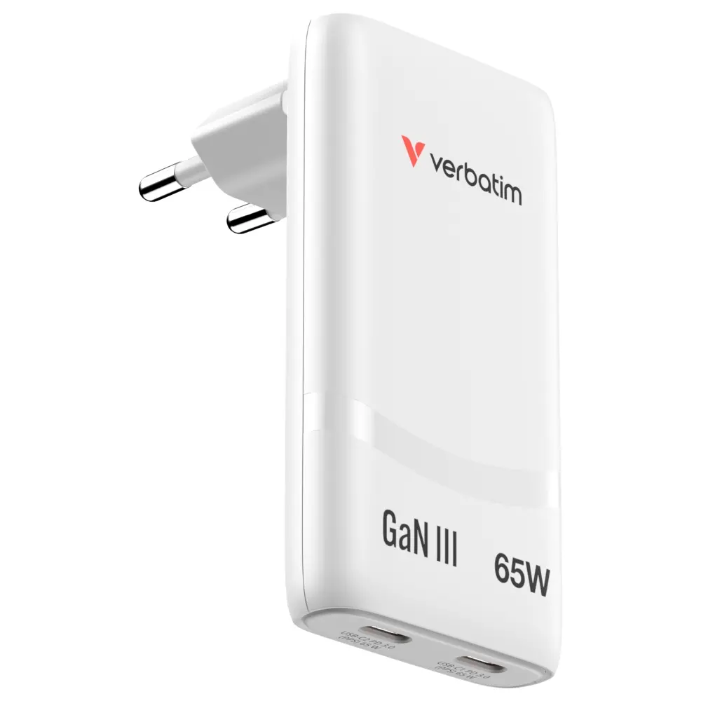 Зарядно устройство, Verbatim Fold 'n' Go GaN Charger 65W EU plug White - image 6