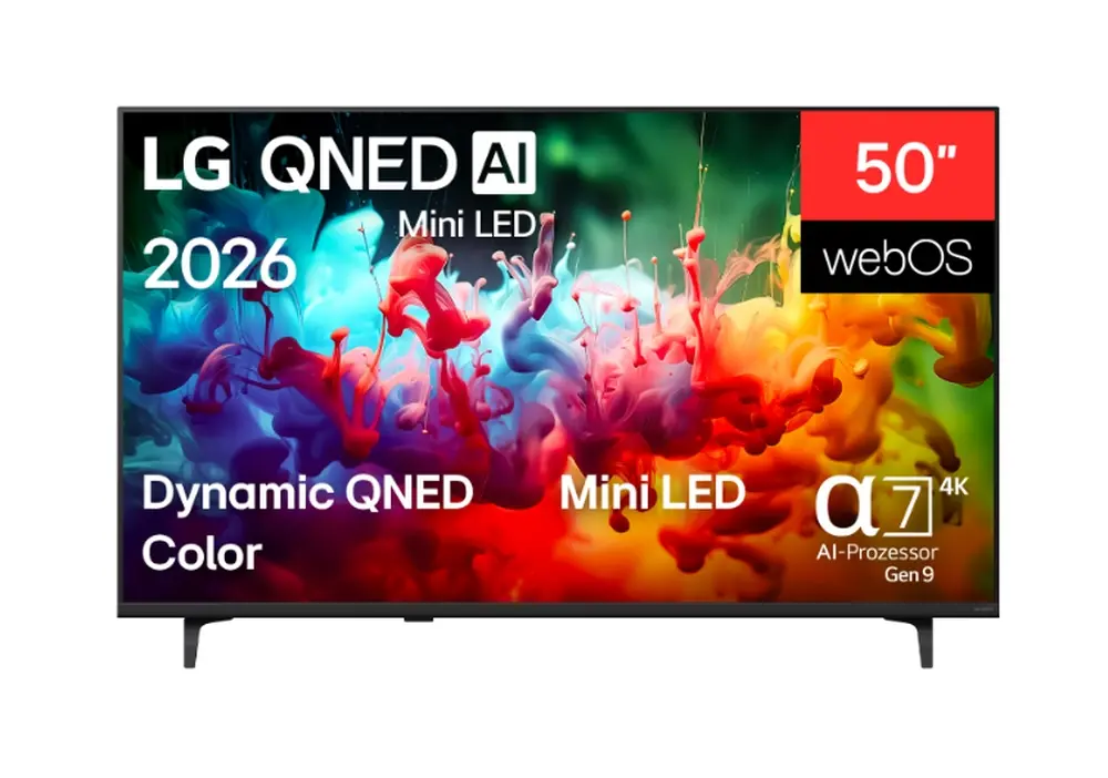 Телевизор, LG 50QNED71B3B., 50" 4K QNED MiniLED Smart TV, 3840x2160, DVB-T2/C/S2, Alpha 7 AI Processor, HDR10 / HLG, webOS 26 ThinQ, VRR / ALLM / HGiG, 4K Super Upscaling, WiFi 5, Bluetooth 5.3, AirPlay 2, LAN, CI, HDMI, AI Sound Pro, Google Cast, 2 pole Stand