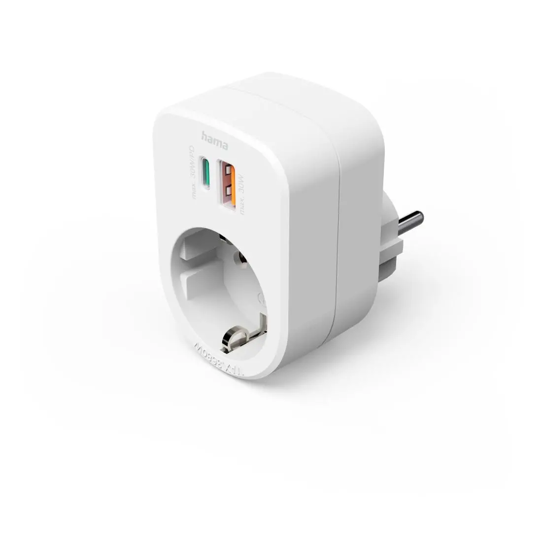 HAMA 3-мултипортов контакт, 1 x USB-C PD, 1 x USB-A, 1 x Шуко контакт, 30W PD