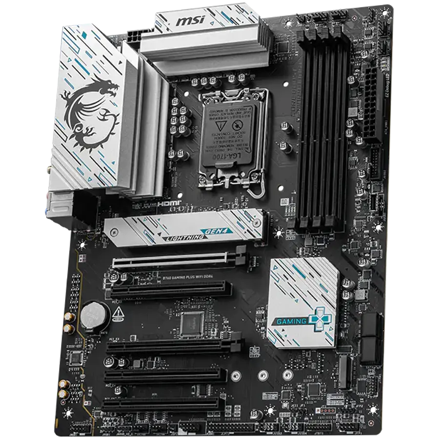 MSI B760 GAMING PLUS WIFI DDR4, LGA 1700, 4xDDR4, ATX, Dual Channel DDR4 5333(OC)MHz, 5x sloturi PCIe x16, 2x sloturi M.2, 1x HDMI, 1x DP, 2x USB 3.2 - image 1