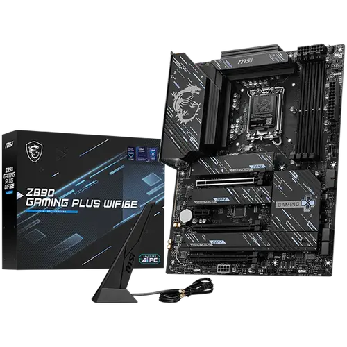 MSI Z890 GAMING PLUS WIFI6E, LGA 1851, Dual Channel DDR5 up to 9200(OC)MHz, 3x PCIe x16 slots, 4x M.2 slot, 4x USB 2.0, 2x USB 3.2 Gen 1, 1x USB 3.2 Gen 2, 1x USB 3.2 Gen 2 Type-C, 1x HDMI, 1x DP, 5Gbps LAN, WIFI6E, 7.1 Audio, 3Y