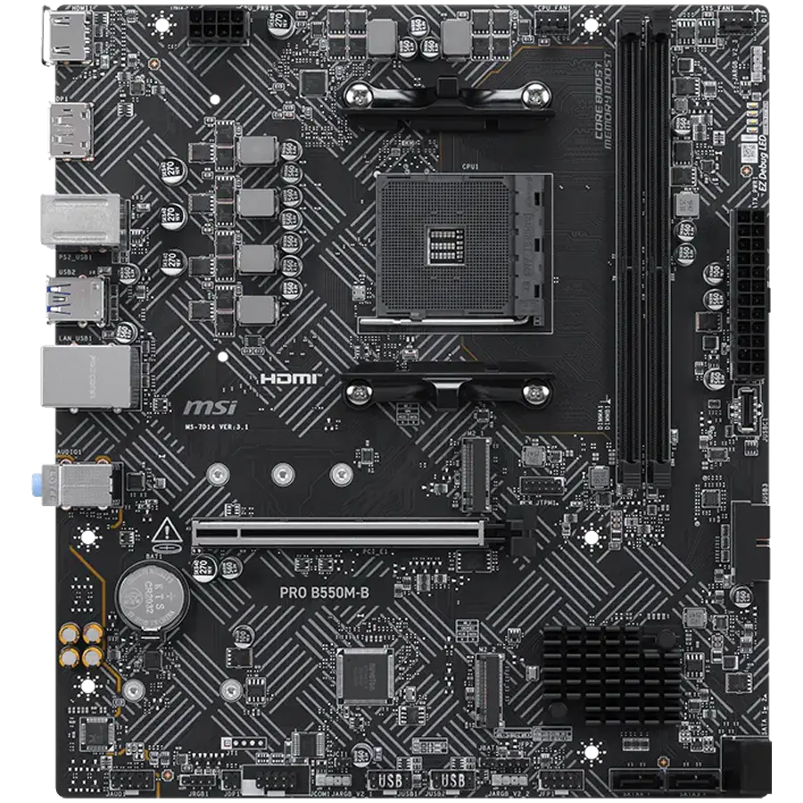 MSI PRO B550M-B, M-ATX, Socket AM4, 2 DIMM, Dual Channel DDR4 έως 4600+(OC)MHz, 1x υποδοχή PCIe 4.0 x16, 2x υποδοχές M.2, 4x USB 3.2 Gen 1, 2x USB