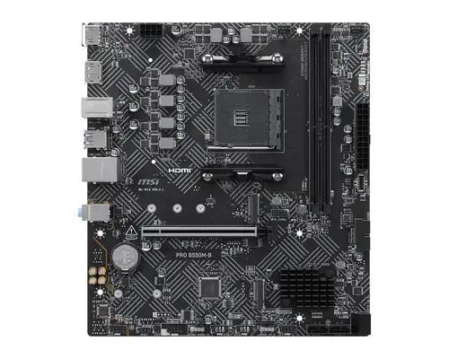 MSI PRO B550M-B, M-ATX, Socket AM4, 2 DIMM, Dual Channel DDR4 up to 4600+(OC)MHz, 1x PCIe 4.0 x16 slot, 2x M.2 slots, 4x USB 3.2 Gen 1, 2x USB 2.0, 1x HDMI,1x DP, 1G LAN, 7.1 Audio, 3Y