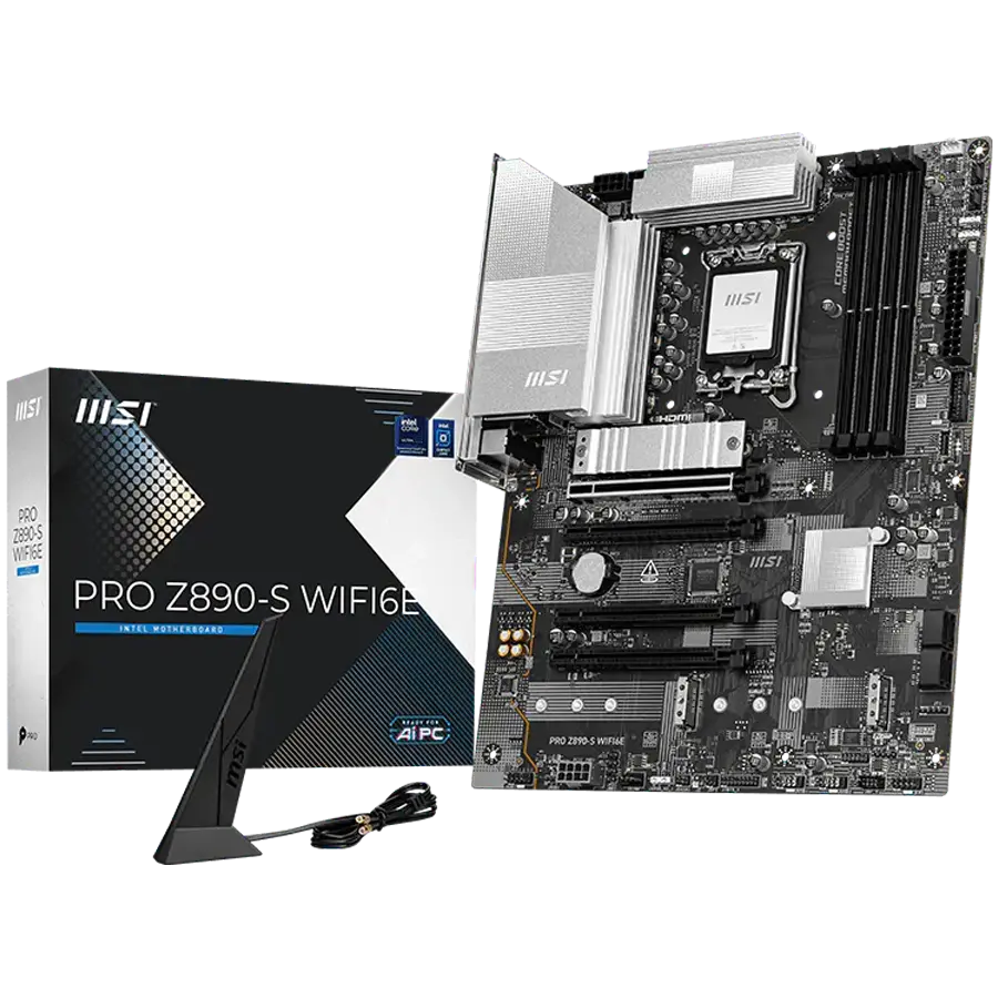 MSI PRO Z890-S WIFI6E, LGA 1851, Dual Channel DDR5 până la 8800(OC)MHz, 4x sloturi PCIe x16, 3x sloturi M.2, 6x USB 3.2 Gen 1, 1x USB 3.2 Gen 2x2