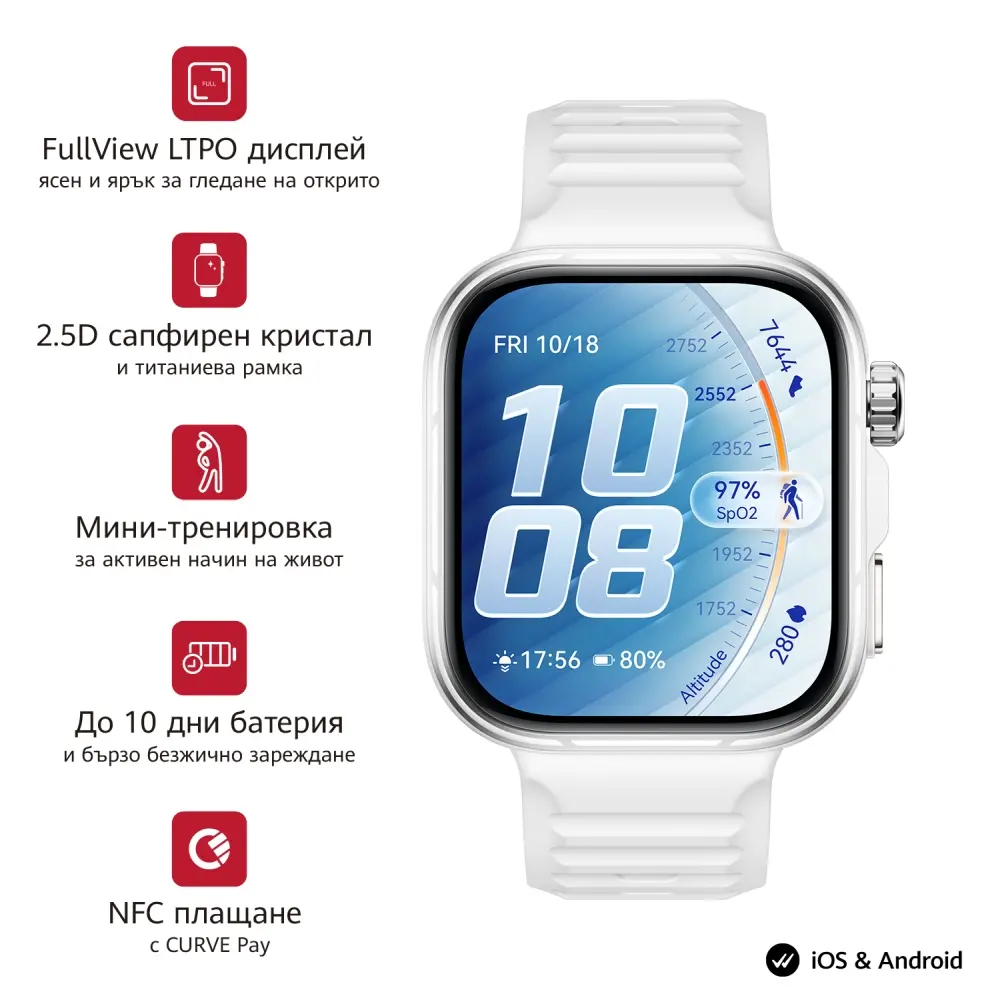 Часовник, Huawei Watch Fit 5 Pro Niki-B29FS White