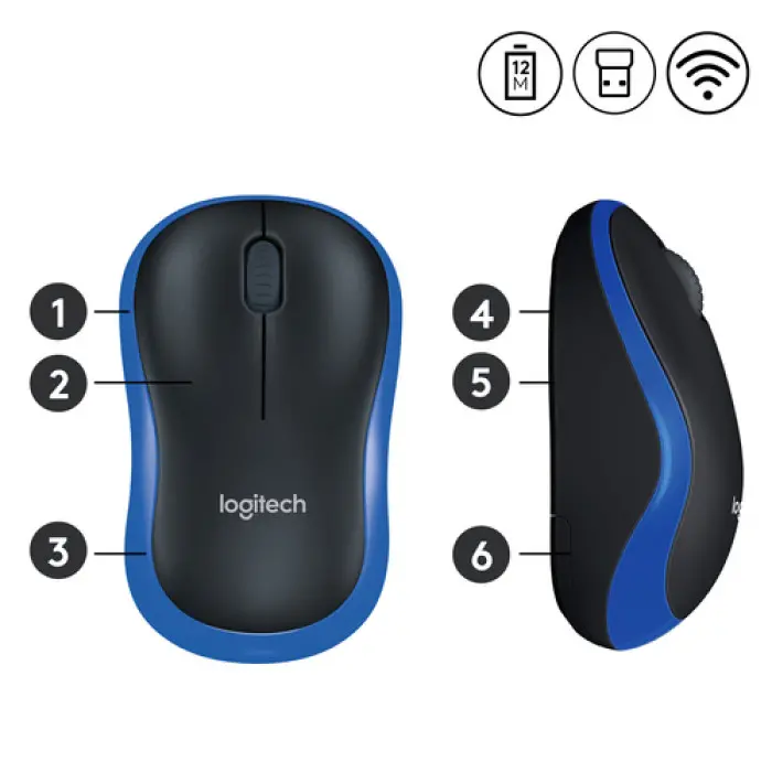 МИШКА LOGITECH M185 - Оптична / Optical - Wireless / Безжична - USB - Blue - PN 910-002236 - image 3