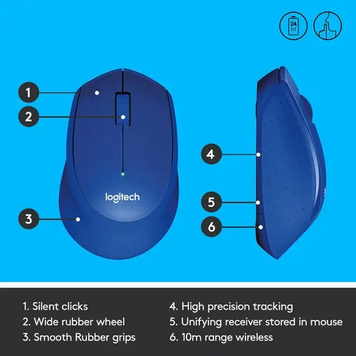 МИШКА LOGITECH M330 SILENT PLUS - RF Wireless, Alkaline - Wireless / Безжична - Blue - PN 910-004910 - image 7