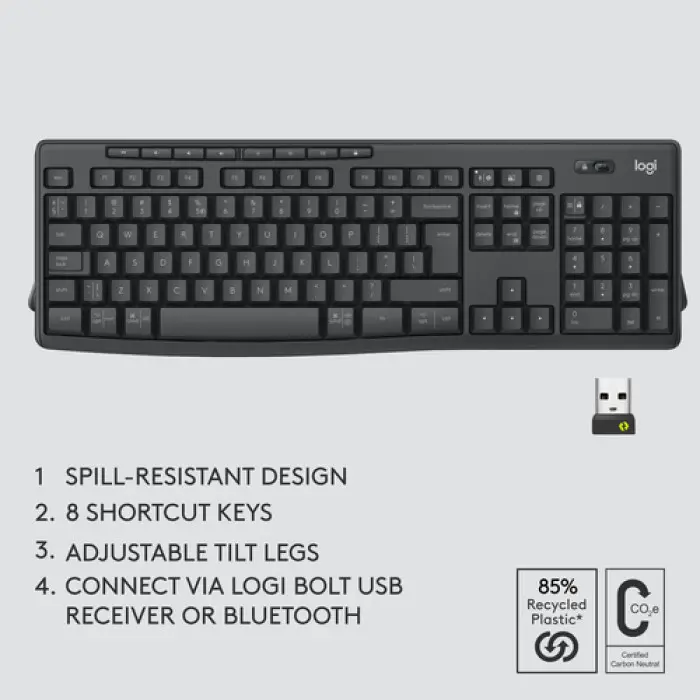 КОМПЛЕКТ МИШКА + КЛАВИАТУРА LOGITECH MK370 - Wireless / Безжична - QWERTY - US - БЕЗ БДС КИРИЛИЗАЦИЯ (WITHOUT BDS CYRILLIC) - Graphite - PN 920-012077 - image 4