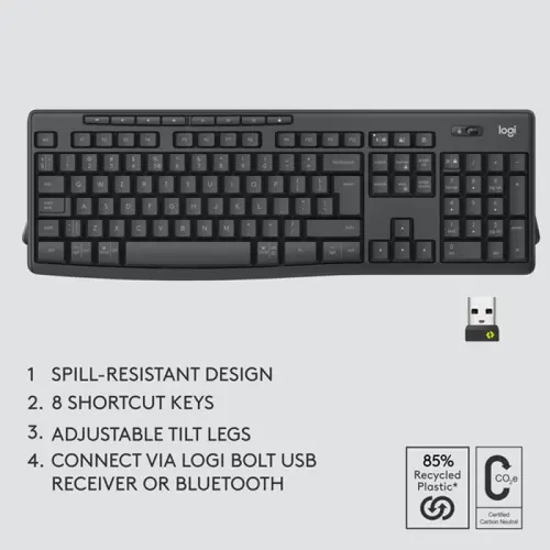 КОМПЛЕКТ МИШКА + КЛАВИАТУРА LOGITECH MK370 - Wireless / Безжична - QWERTY - US - БЕЗ БДС КИРИЛИЗАЦИЯ (WITHOUT BDS CYRILLIC) - Graphite - PN 920-012077 - image 4