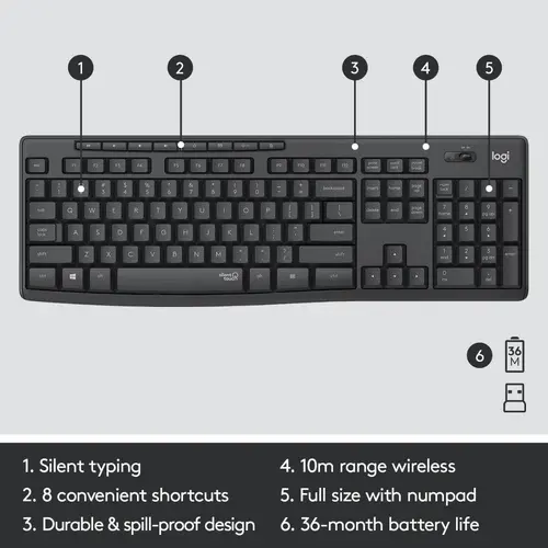 КОМПЛЕКТ МИШКА + КЛАВИАТУРА LOGITECH MK295 DE - Wireless / Безжична - БЕЗ БДС КИРИЛИЗАЦИЯ (WITHOUT BDS CYRILLIC) - НЕМСКИ! - Graphite - PN 920-009794 - image 2