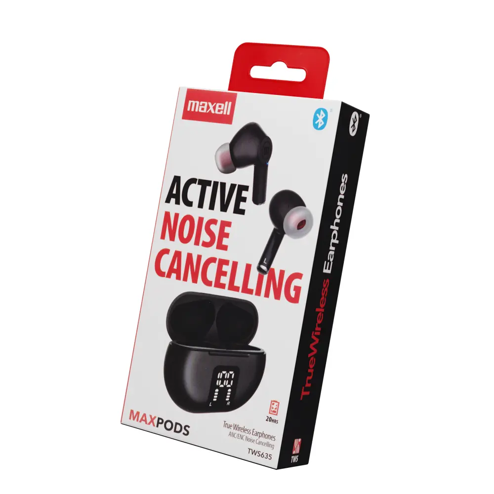 Блутут безжични слушалки тапи MAXPODS active noise cancelling black MAXELL Truewireless