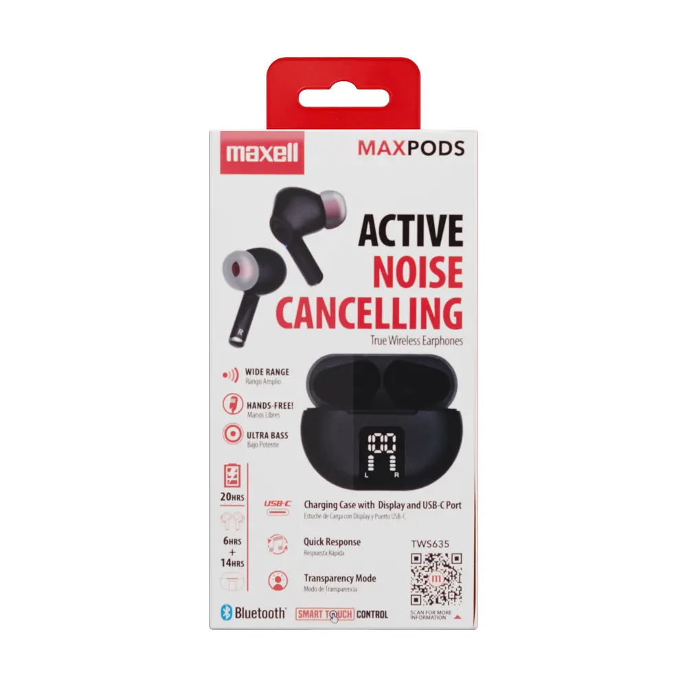 Блутут безжични слушалки тапи MAXPODS active noise cancelling black MAXELL Truewireless - image 1