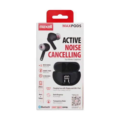 Блутут безжични слушалки тапи MAXPODS active noise cancelling black MAXELL Truewireless - image 1