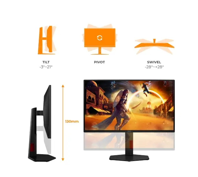 Монитор, AOC 25G4ZR, 24.5" Fast IPS WLED, 1920x1080@260Hz (OC, Native 240Hz), 1ms GtG, 0.5ms MPRT, 300cd m/2, 1000:1, 80M:1 DCR, Adaptive Sync, FlickerFree, Anti Blue Light, Tilt, Height Adjust, Pivot, Swivel, 2xHDMI, DP - image 3