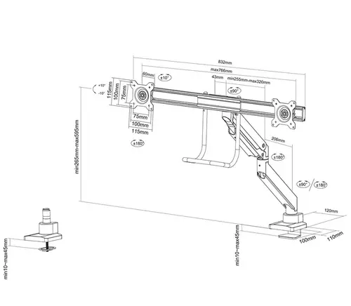 Стойка, Neomounts Monitor arm 10-32" - gas spring - Topfix - 180°-stop - image 11