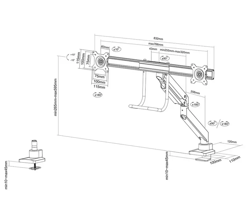 Стойка, Neomounts Monitor arm 10-32" - gas spring - Topfix - 180°-stop - image 10