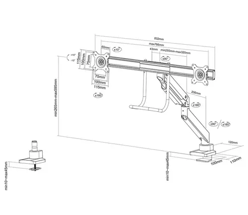 Стойка, Neomounts Monitor arm 10-32" - gas spring - Topfix - 180°-stop - image 10