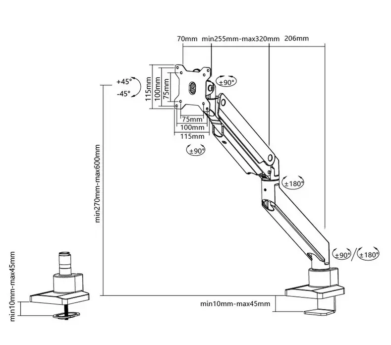 Стойка, Neomounts Monitor arm 10-49" - gas spring - Topfix - 180°-stop - image 10