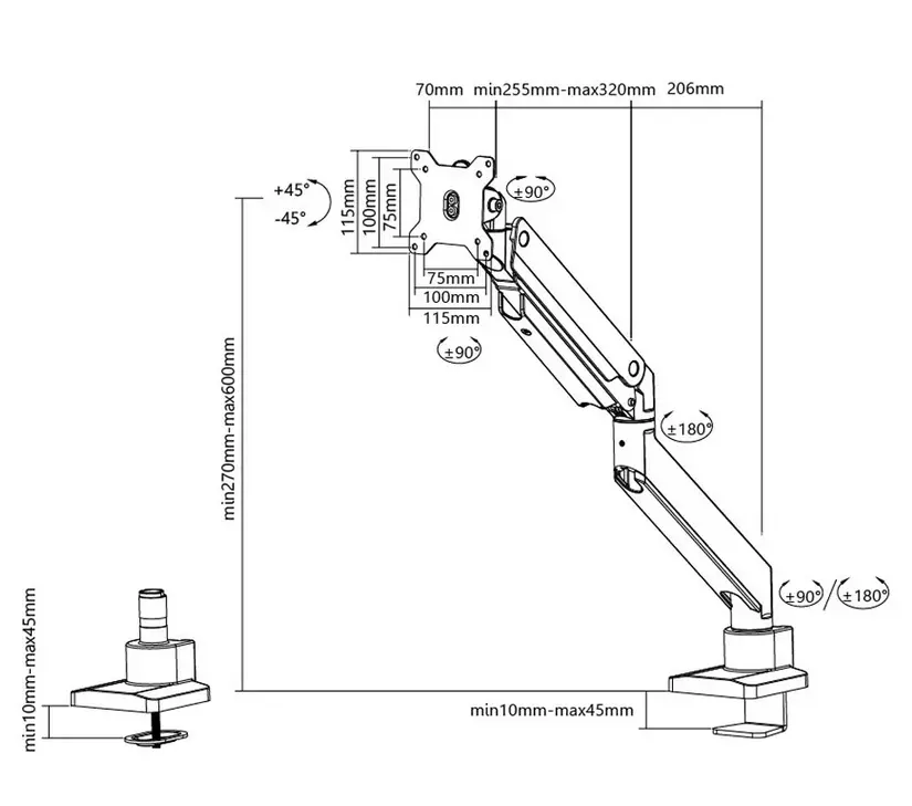 Стойка, Neomounts Monitor arm 10-49" - gas spring - Topfix - 180°-stop - image 11