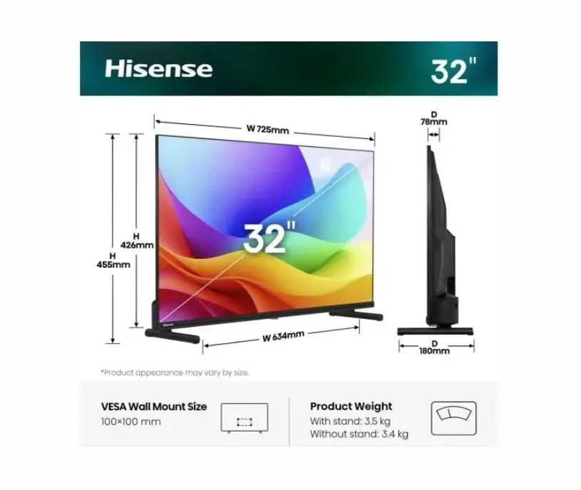 Телевизор, Hisense 32" A5S, Full HD 1920x1080, QLED, Quantum Dot, HDR, HLG, DTS HD, Light Sensor, Dolby Audio, Smart TV, WiFi, WiFi Direct, 2xHDMI, 2xUSB, LAN, CI+, DVB-T2/C/S2, Black - image 1