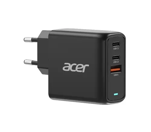 Адаптер, Acer Power Adapter 67W PD GaN Charger, 2 x USB C and 1 x USB A, EU Plug, 100W USB-C cable, Black (Retail Pack)