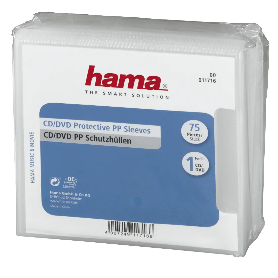HAMA Προστατευτικές θήκες για CD/DVD, 75 τεμ., διαφανείς