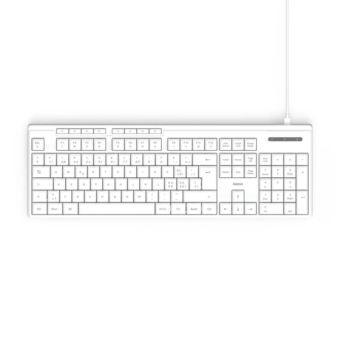 HAMA Tastatură cu fir "CK-200", USB-A, USB-C, 8 taste multimedia, chirilizată, albă