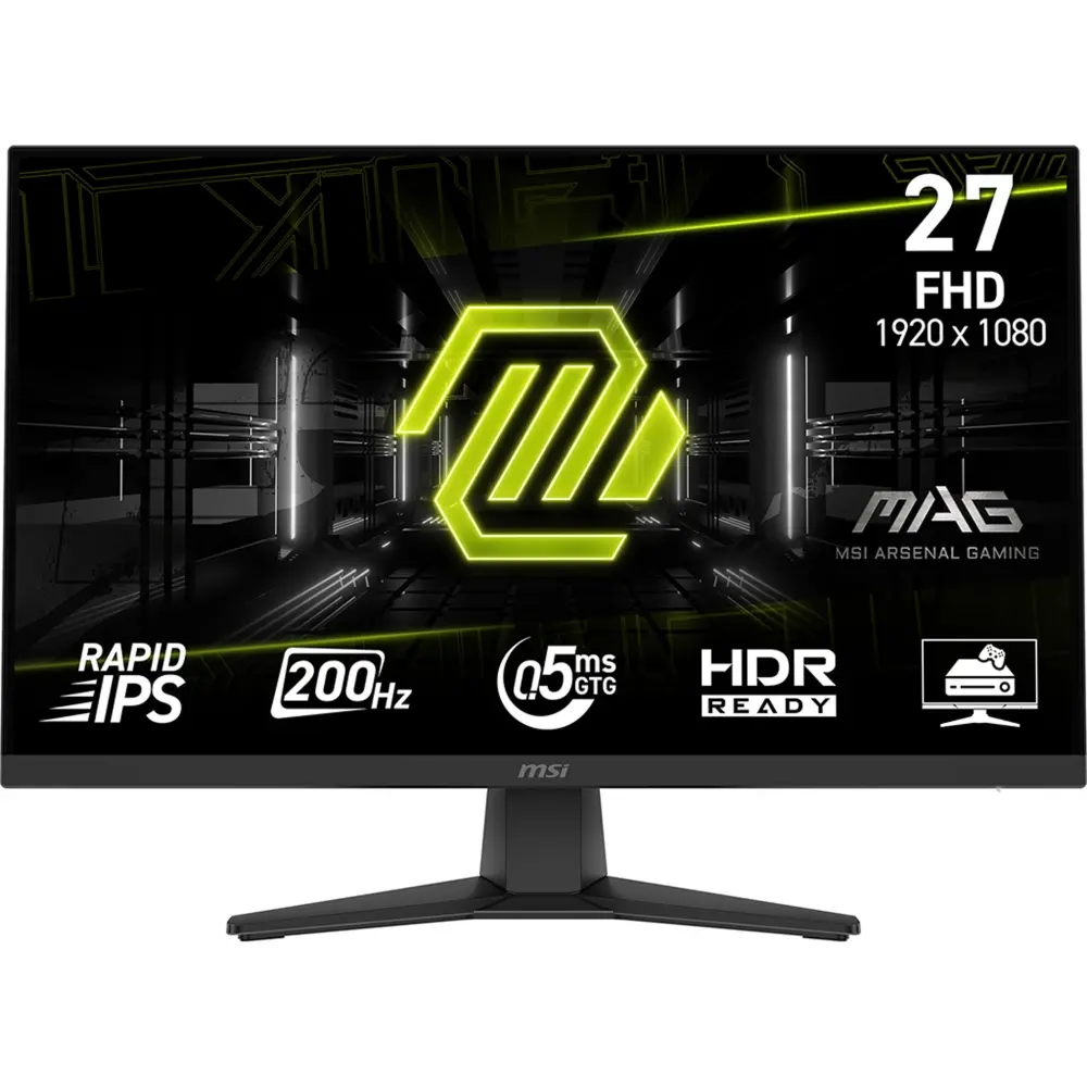 Монитор, MSI MAG 272F Gaming Monitor, 27", 0.5ms, 200Hz Rapid IPS, 1920x1080, AMD FreeSync Premium, AI Vision, Console Mode, HDR Ready, 300nits AG, 1.07B, 1000:1, 100M:1, DP(1.2a), HDMI(2.0b), Headphone-out, Tilt, VESA 100, Internal PSU, Black, 3.9kg