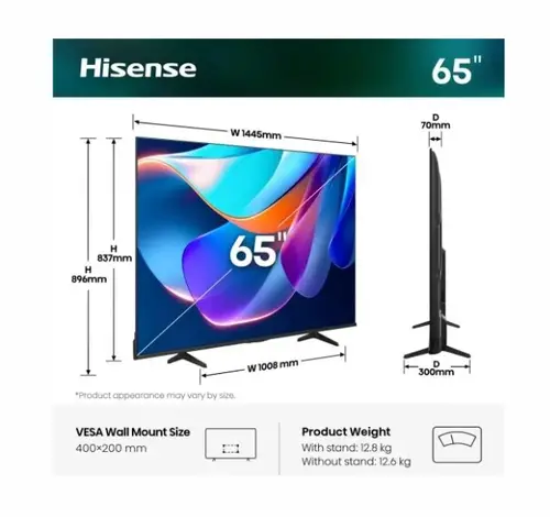 Телевизор, Hisense 65" A6S, 4K Ultra HD 3840x2160, DLED, DFA, Precision Colour, HDR 10+, HLG, Dolby Vision, DTS Virtual X, Smart TV, WiFi, BT, Light Sensor, Gaming Mode, 1xHDMI2 eArc, 3xHDMI, 2xUSB, LAN, CI+, DVB-T2/C/S2, Black - image 1