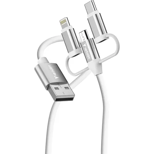 Кабел, Verbatim Sync & Charge Cable 3-in-1 USB-A to Micro-B/USB-C/Lightning 18W 100cm - White - image 2
