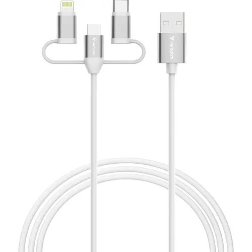 Кабел, Verbatim Sync & Charge Cable 3-in-1 USB-A to Micro-B/USB-C/Lightning 18W 100cm - White