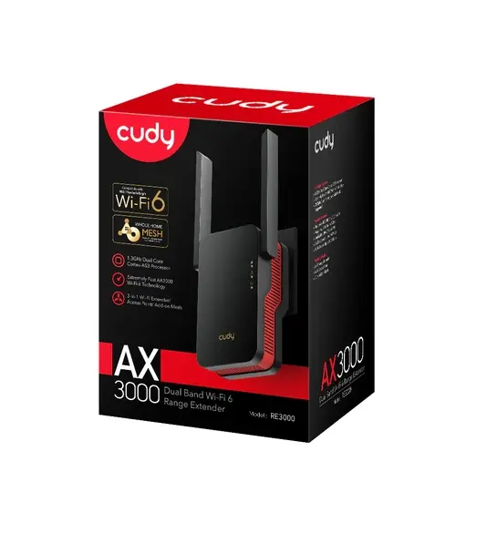 Безжичен усилвател, Cudy RE3000 WiFi 6 Mesh Repeater AX3000 2402Mbps at 5GHz + 574Mbps at 2.4GHz 1 Gigabit Ethernet Port - image 4