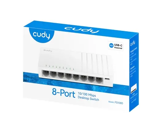 Комутатор, Cudy FS108D 8-Port 10/100 Mbps Desktop Switch, 8 10/100M RJ45 Ports, Desktop Plastic Case - image 2