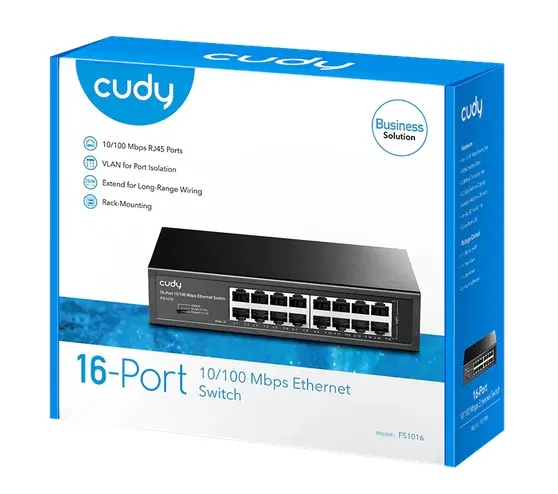 Комутатор, Cudy FS1016 16-Port 10/100 Mbps Metal Switch, 16 10/100 Mbps RJ45 Ports, Rack-mountable Steel Case - image 3