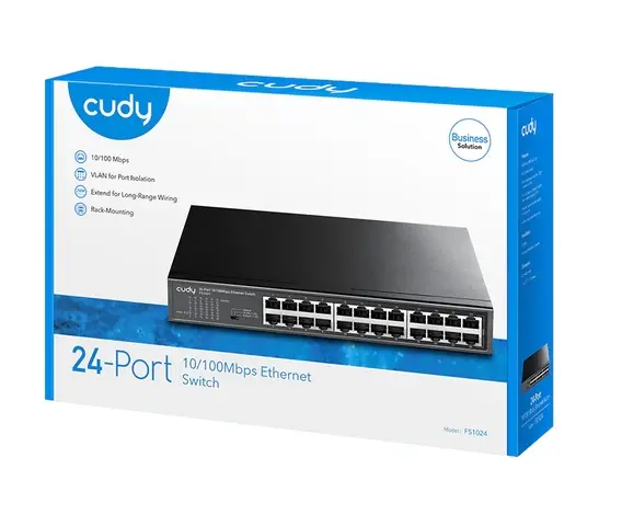 Комутатор, Cudy FS1024 24-Port 10/100 Mbps Metal Switch, 24 10/100 Mbps RJ45 Ports, Rack-mountable Steel Case - image 3