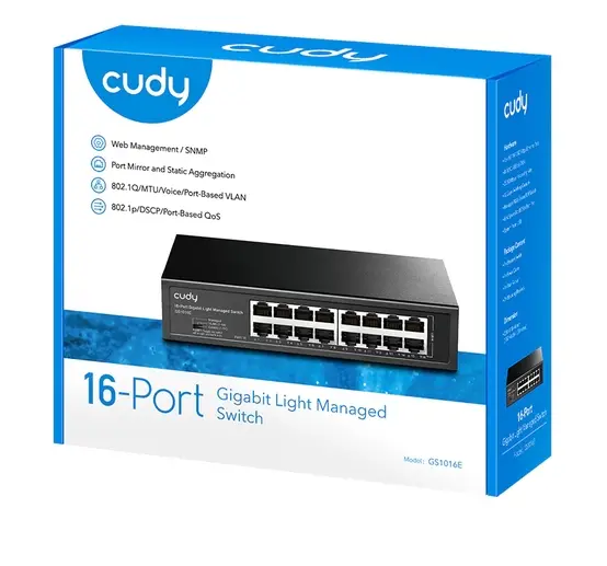 Комутатор, Cudy GS1016E 16-Port Gigabit Light Managed Switch, 16 Gigabit RJ45 Ports, Rack-mountable Steel Case - image 3