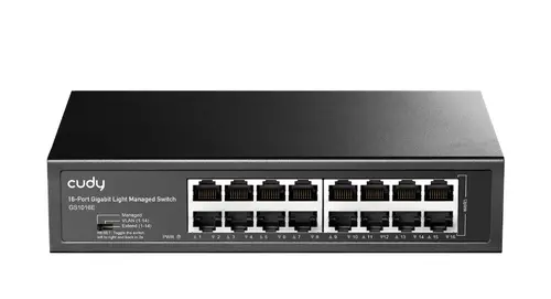 Комутатор, Cudy GS1016E 16-Port Gigabit Light Managed Switch, 16 Gigabit RJ45 Ports, Rack-mountable Steel Case
