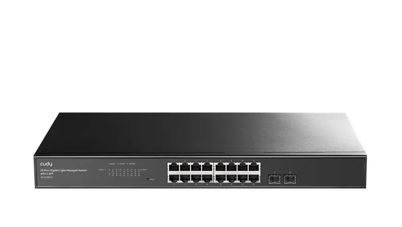 Комутатор, Cudy GS1016ES2 16-Port Gigabit Light Managed Switch with 2 SFP, 19 inch, 16 Gigabit RJ45 Ports + 2 SFP Slots, Rack-mountable Steel Case